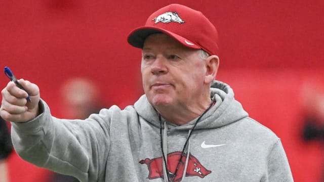 Razorbacks offensive coordinator Bobby Petrino at practice